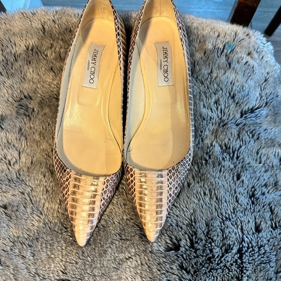 Jimmy CHOO Metallic Python Pointed Toe Kitten Heels, Size 39 - Picture 10 of 10